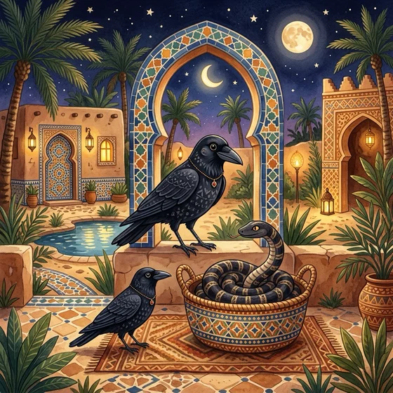 رسم قصة الغراب والحنش
