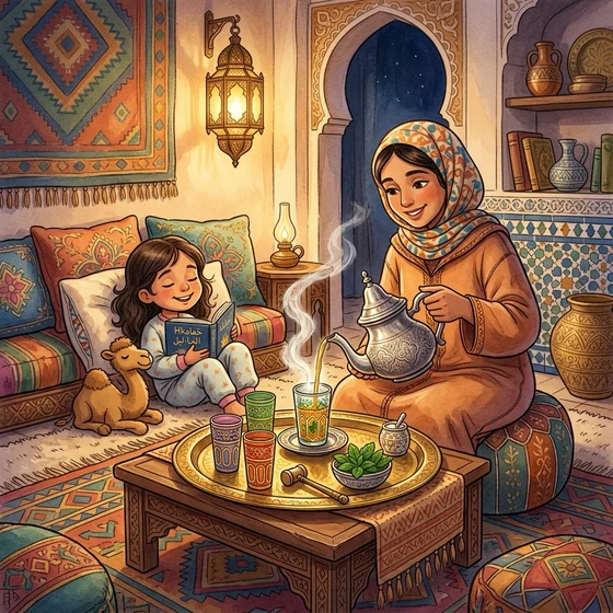 رسم قصة أتاي بالنعناع والضيف