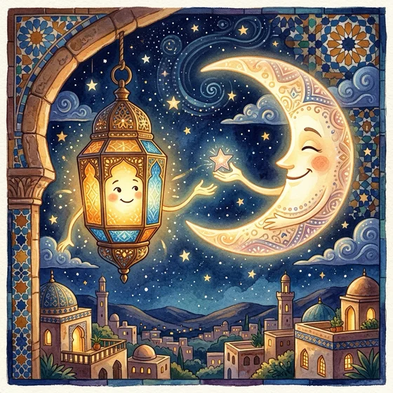 Illustration de La lanterne et la lune